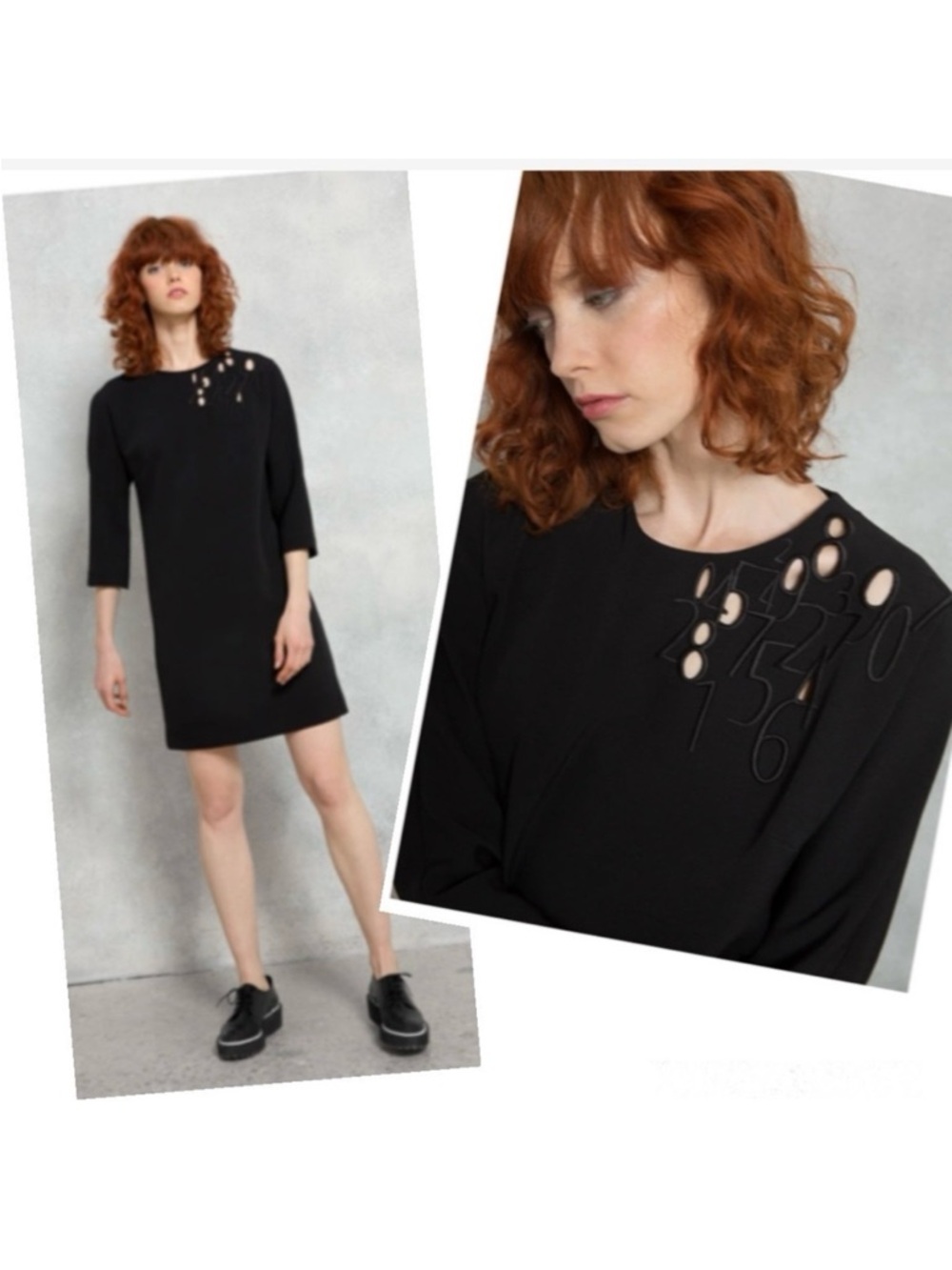 Cop.Copine Brodery Dress Numbers Embroidery Shift Black Minimalist Teacher EU 40